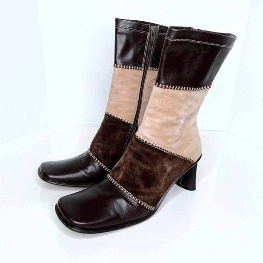 vintage materia prima patch suede square toe y2k leather boots - size 38.5