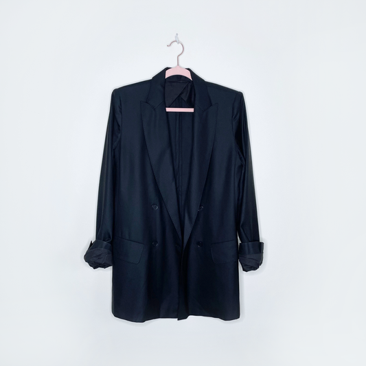 max mara wool-silk black double breasted blazer - size 8