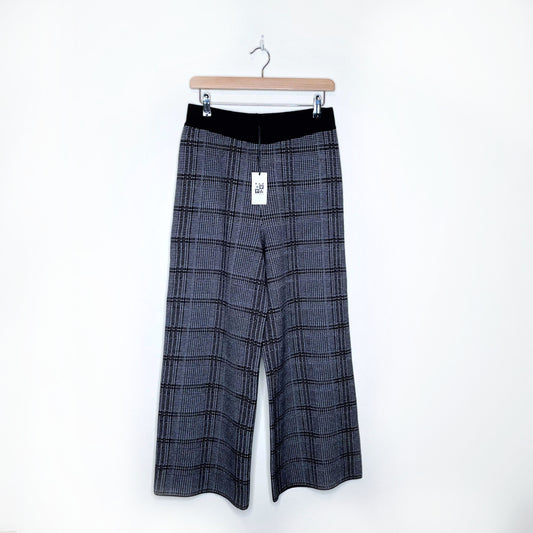 nwt max studio houndstooth plaid knit wide leg pants - size medium