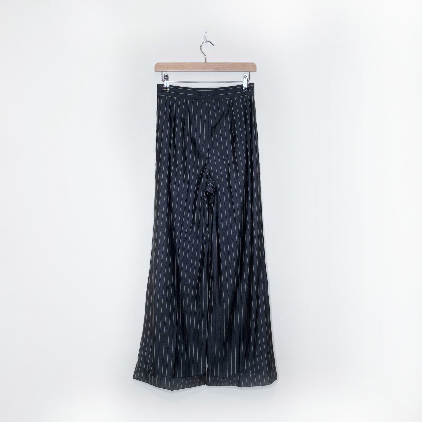 max mara grey wool-silk pinstripe wide leg trouser - size 6