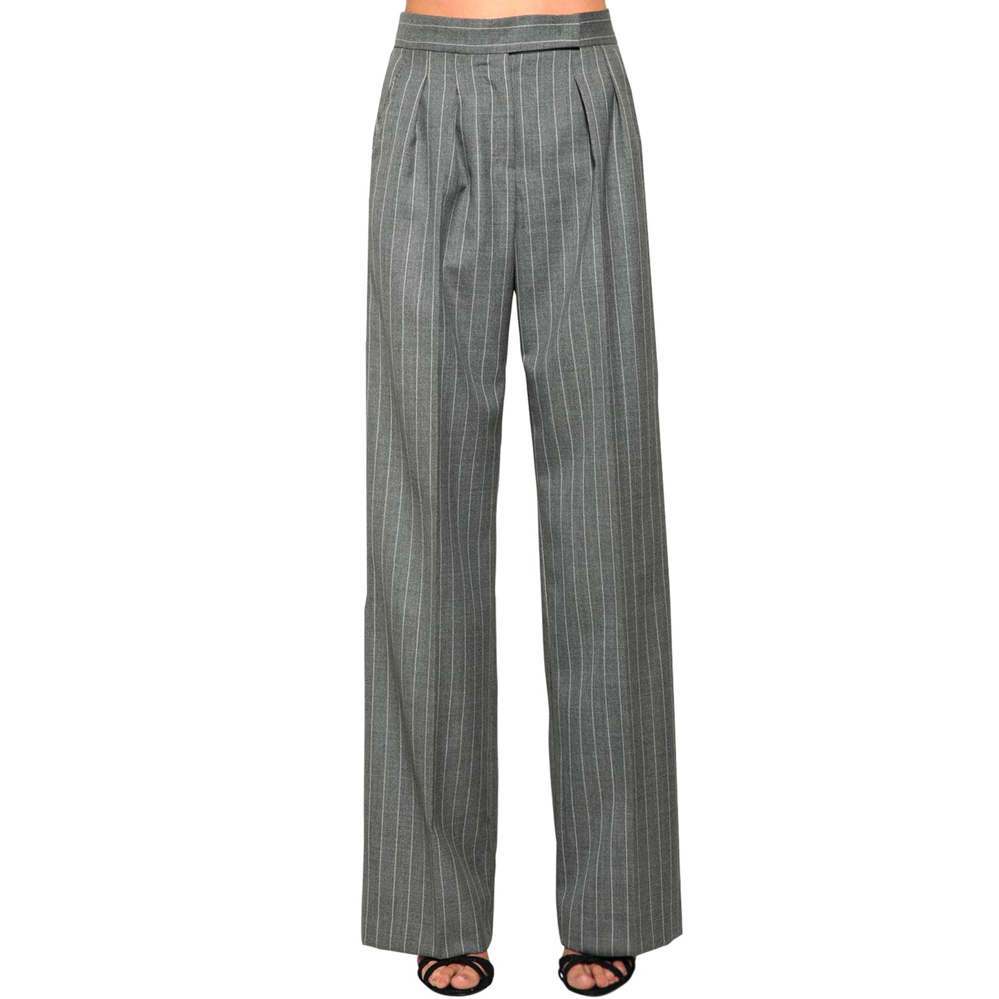 max mara grey wool-silk pinstripe wide leg trouser - size 6