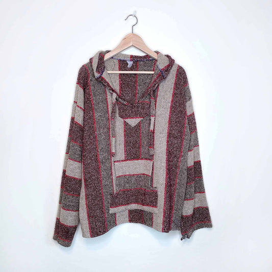 mexican baja striped  poncho hoodie - size large