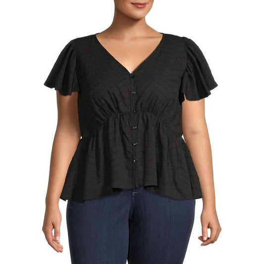 nwt molly bracken  eyelet ruffle sleeve button top - size xxl