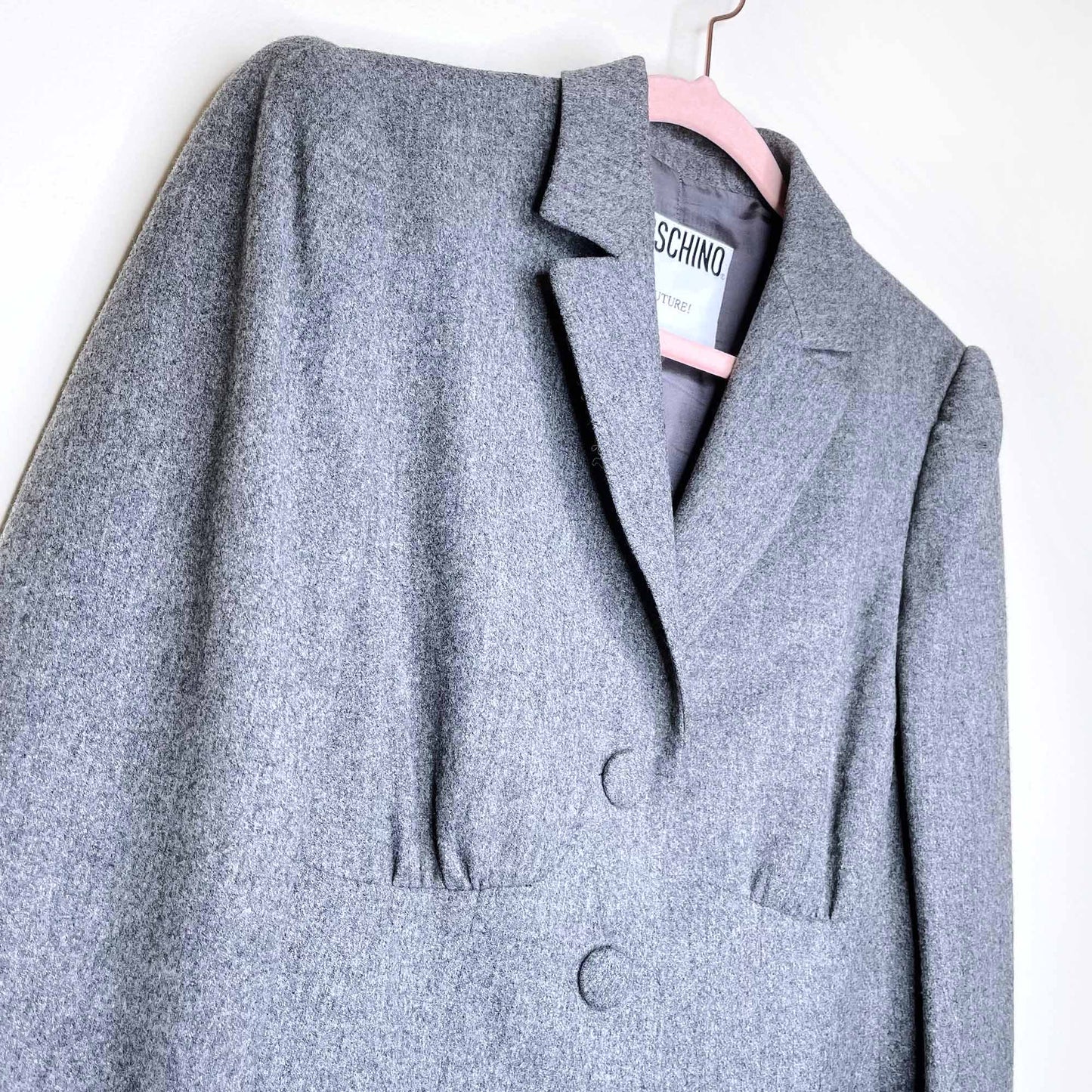 moschino couture grey wool-cashmere ruched blazer - size 8