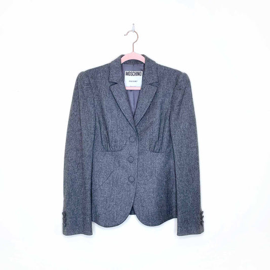 moschino couture grey wool-cashmere ruched blazer - size 8