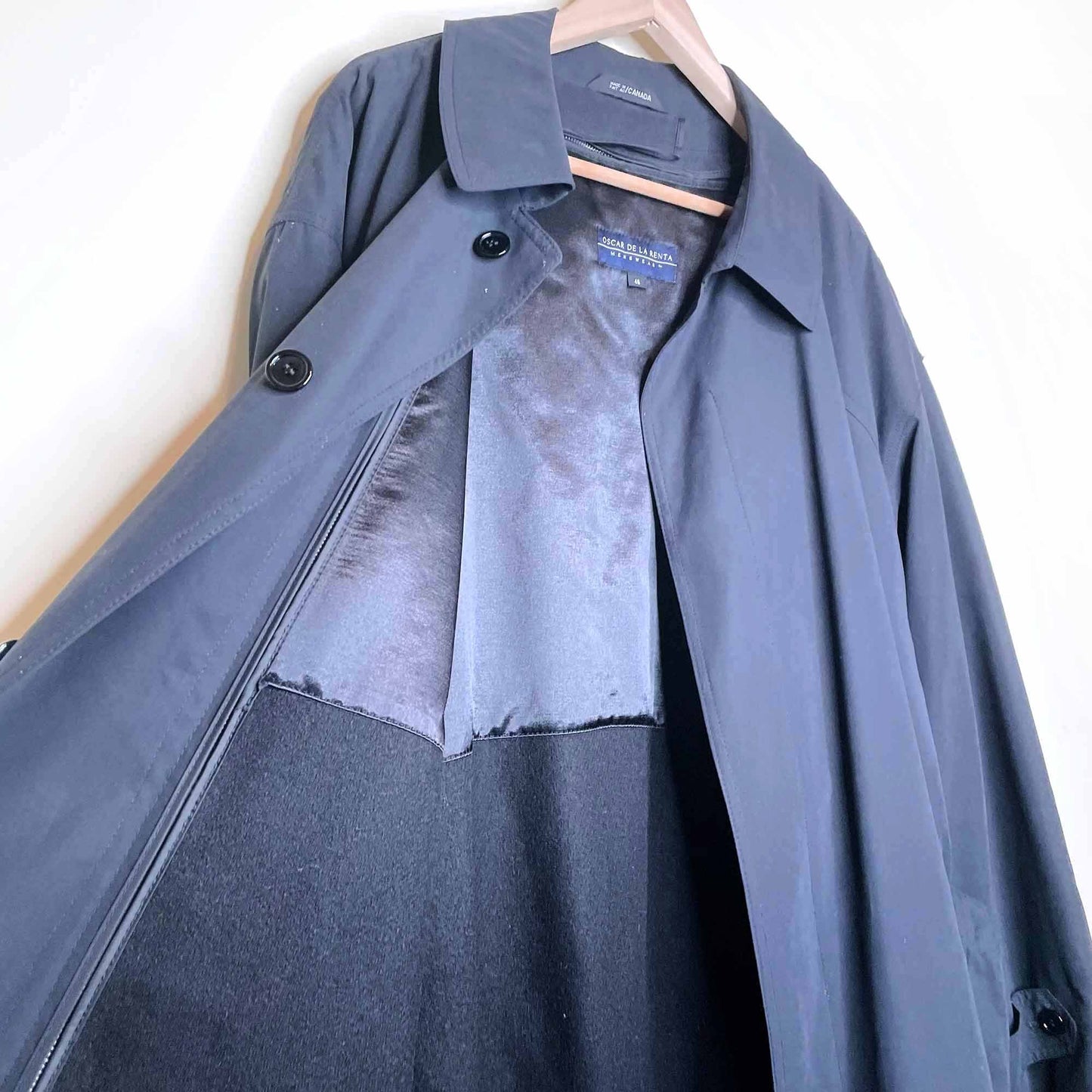 vintage oscar de la renta menswear wool-lined trench coat - size 46