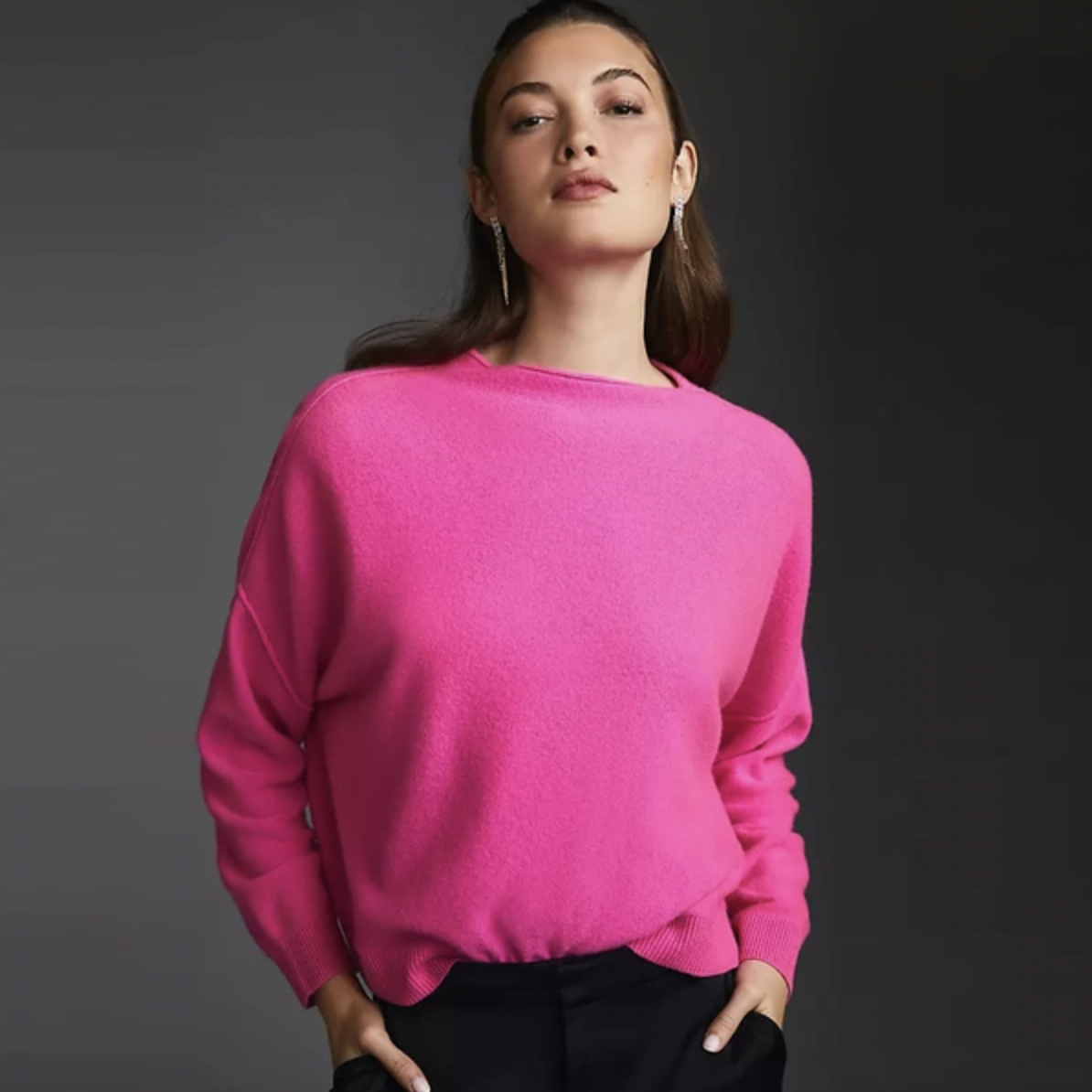 pilcro 100% cashmere alani hot pink oversized sweater - size medium