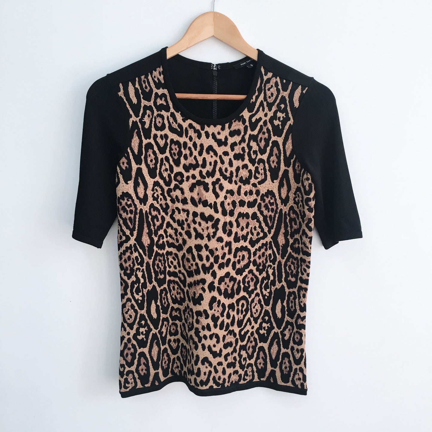 Pink Tartan Leopard Knit Top - size Small