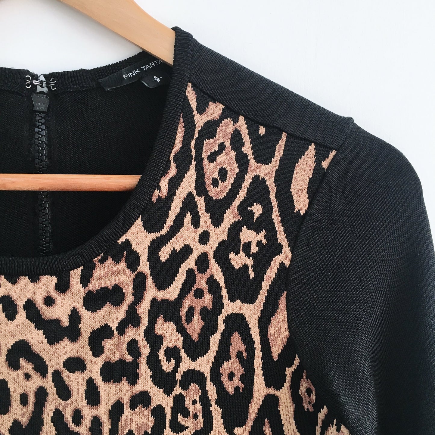 Pink Tartan Leopard Knit Top - size Small