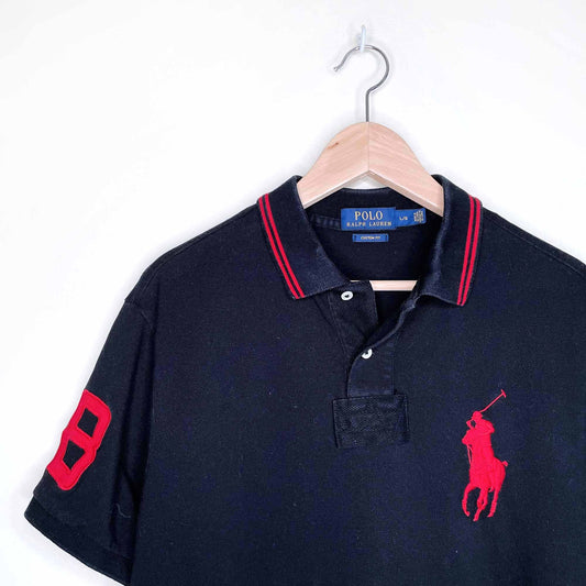 polo ralph lauren custom fit red 8 black polo shirt - size large