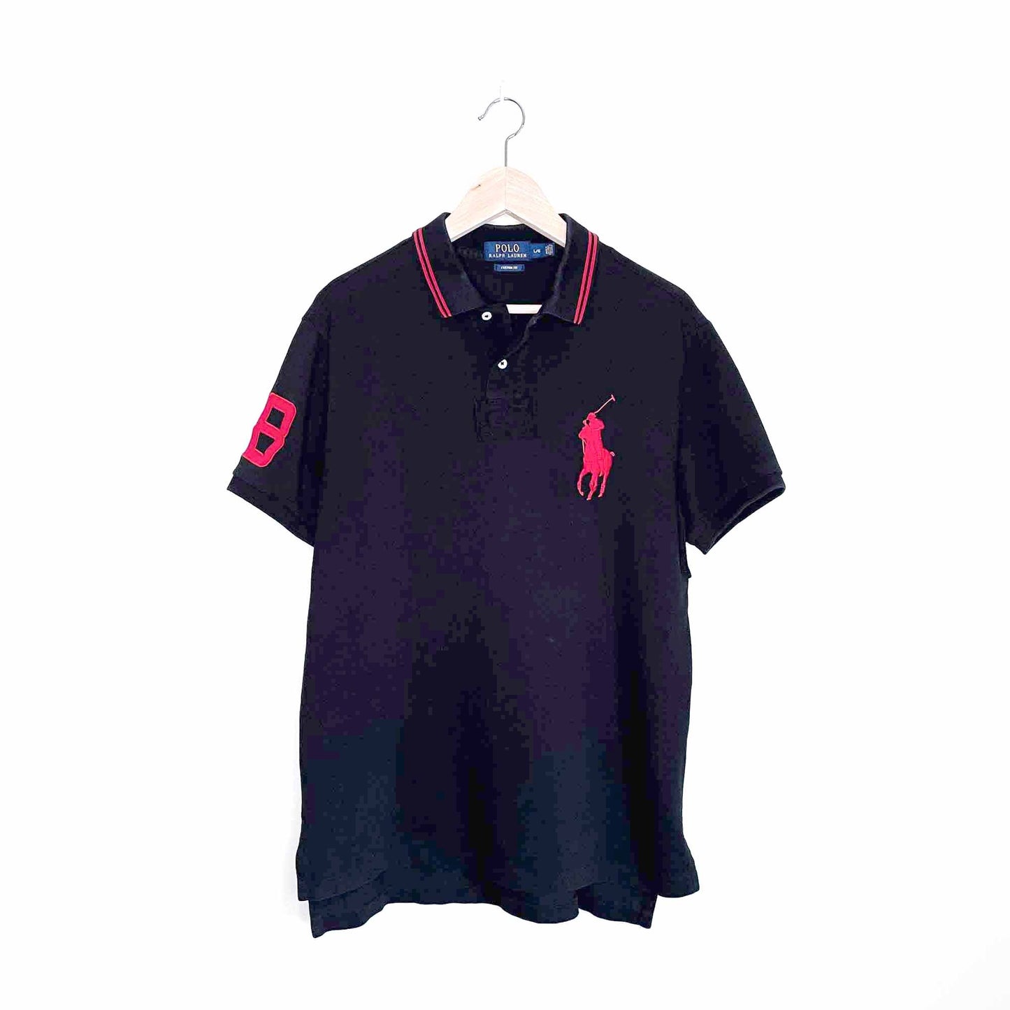 polo ralph lauren custom fit red 8 black polo shirt - size large