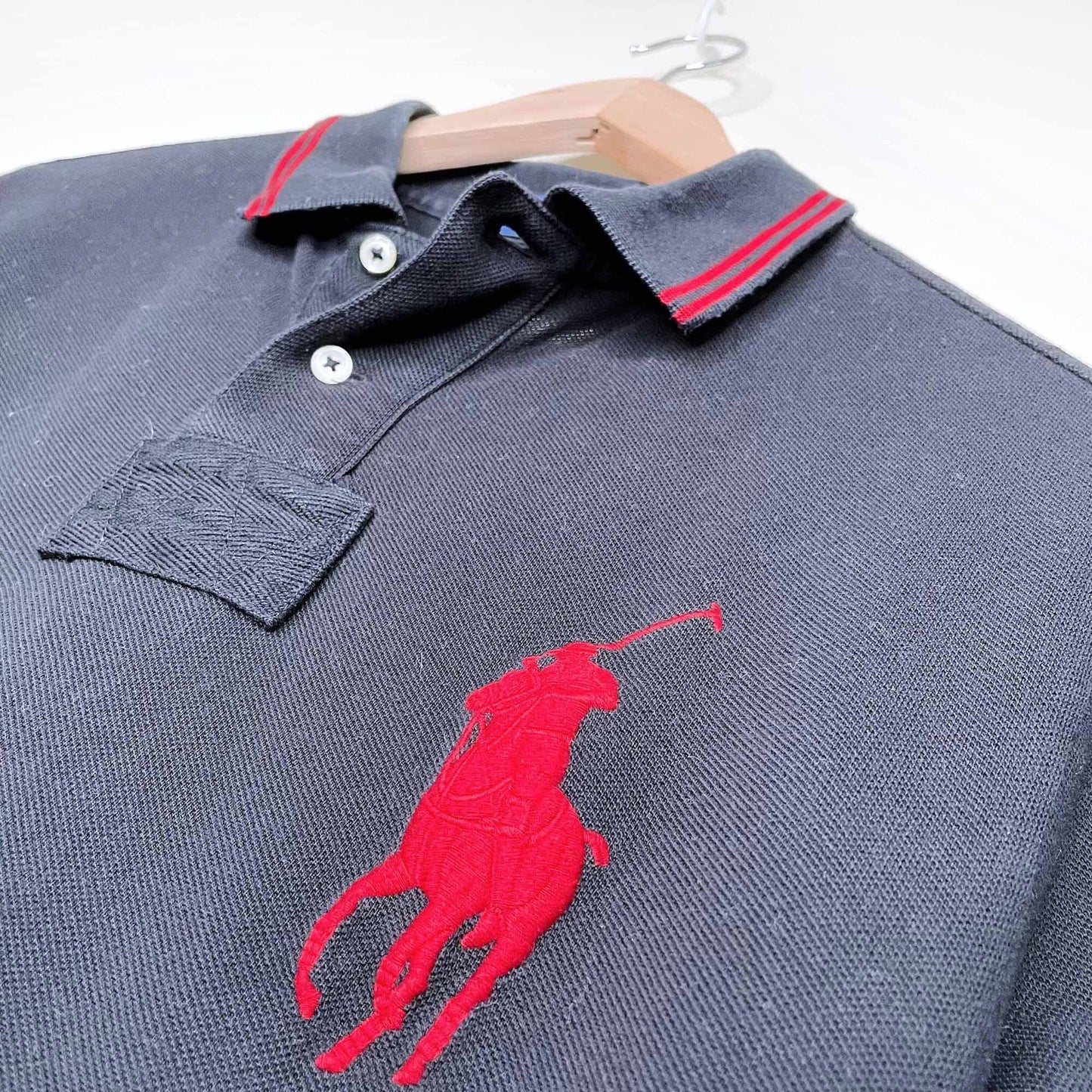 polo ralph lauren custom fit red 8 black polo shirt - size large