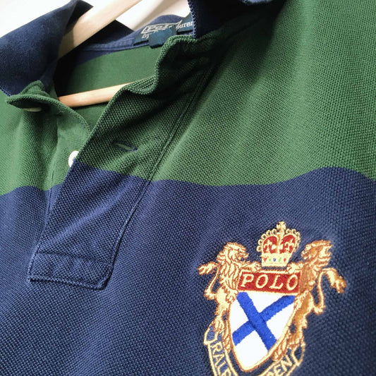 Polo Ralph Lauren crest rugby green stripe shirt - size Large