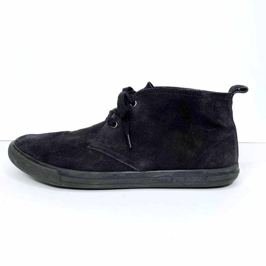 prada men's black suede high top sneaker boots - size 10