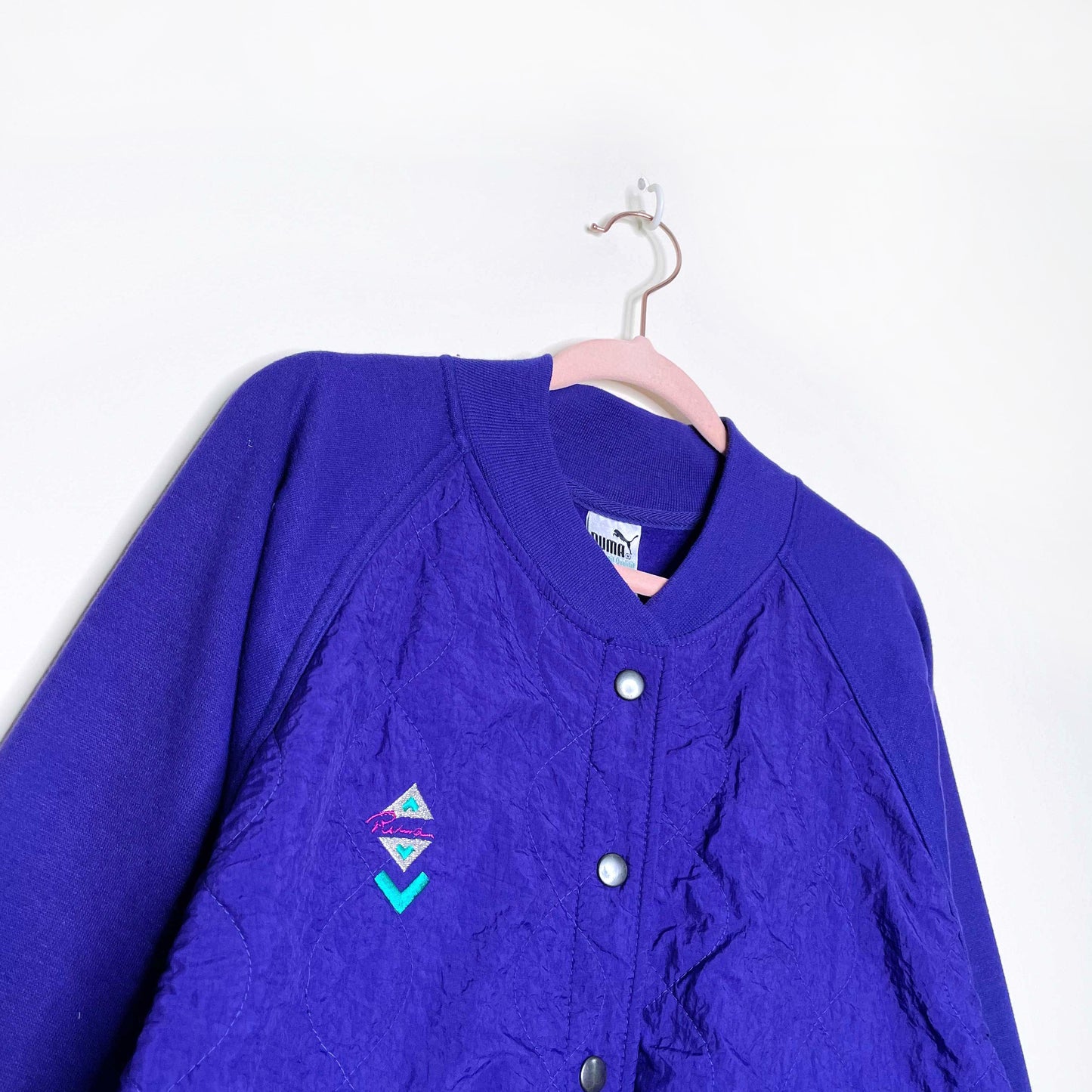 vintage 80s puma purple quilted sweatshirt jacket - size medium