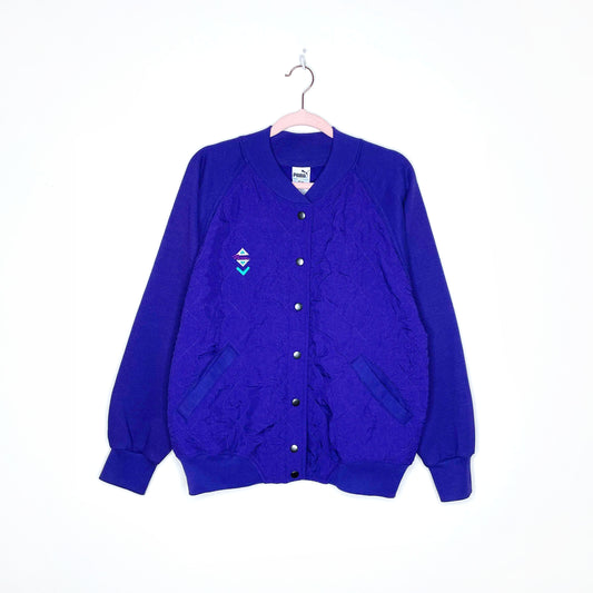 vintage 80s puma purple quilted sweatshirt jacket - size medium