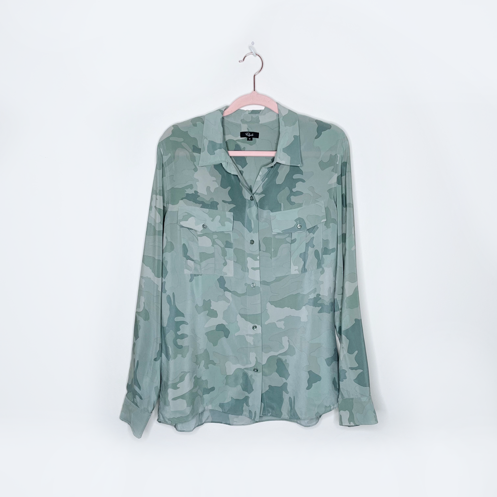 rails rhett camo silk button down shirt - size medium