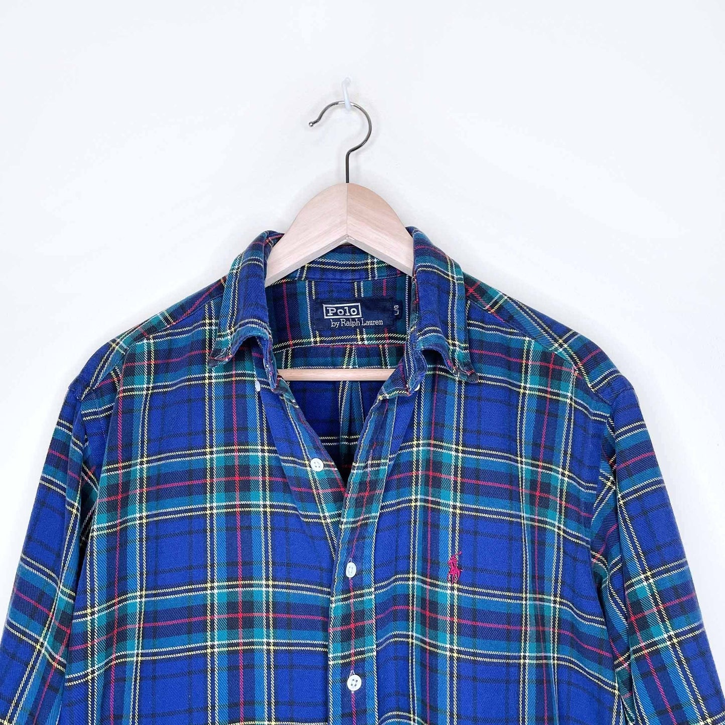 vintage polo ralph lauren blue flannel button down shirt - size large