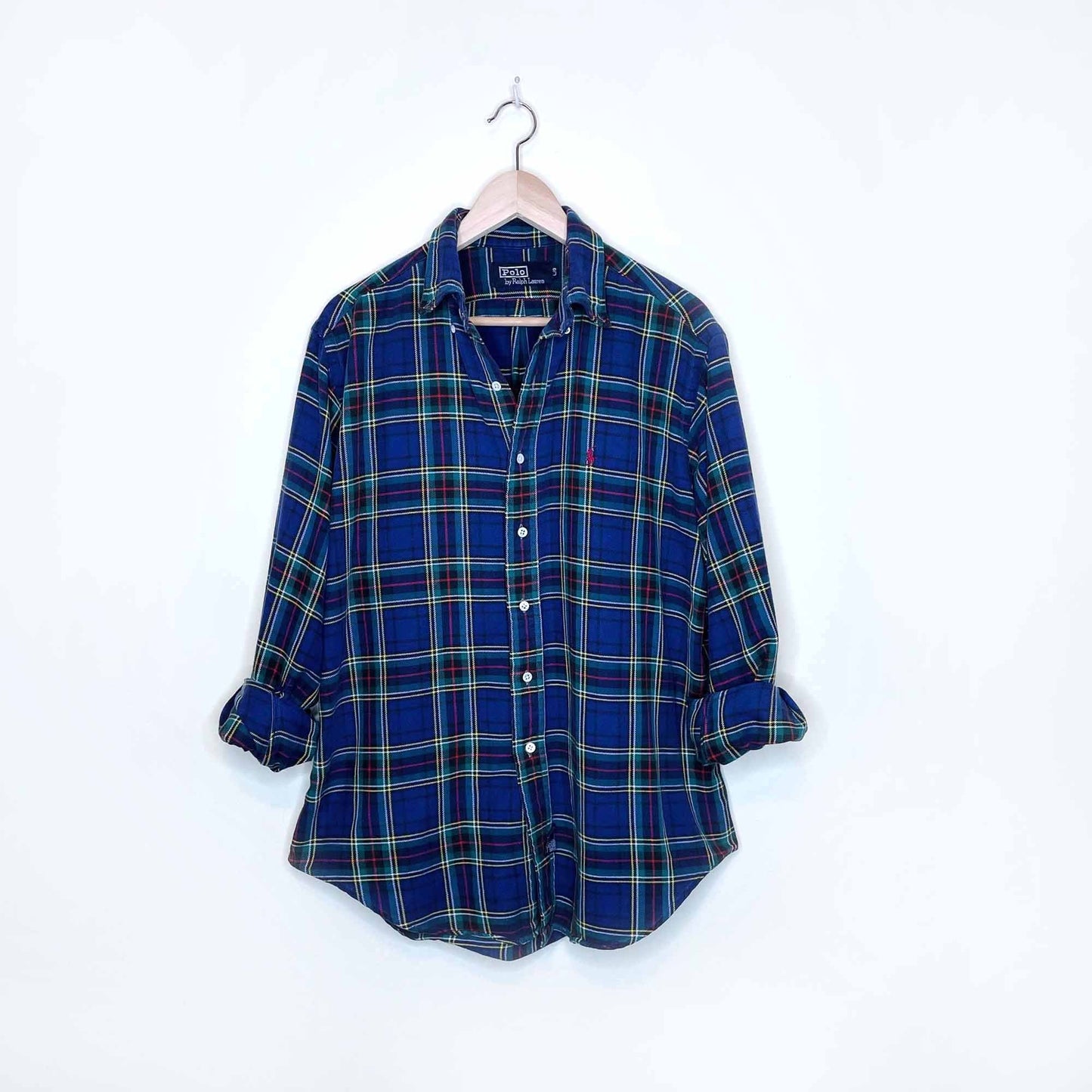 vintage polo ralph lauren blue flannel button down shirt - size large