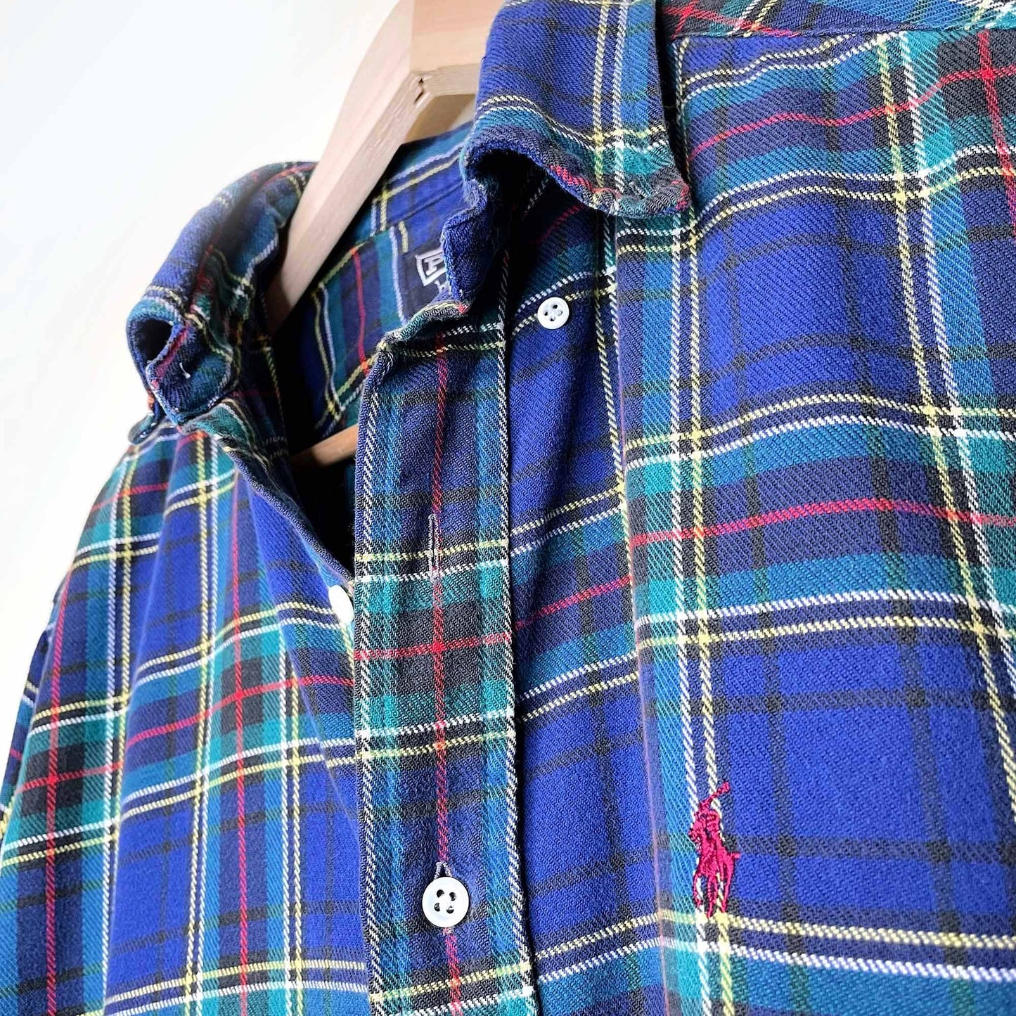 vintage polo ralph lauren blue flannel button down shirt - size large