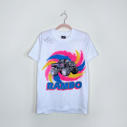 vintage 90s signed rambo monster truck tee - size small