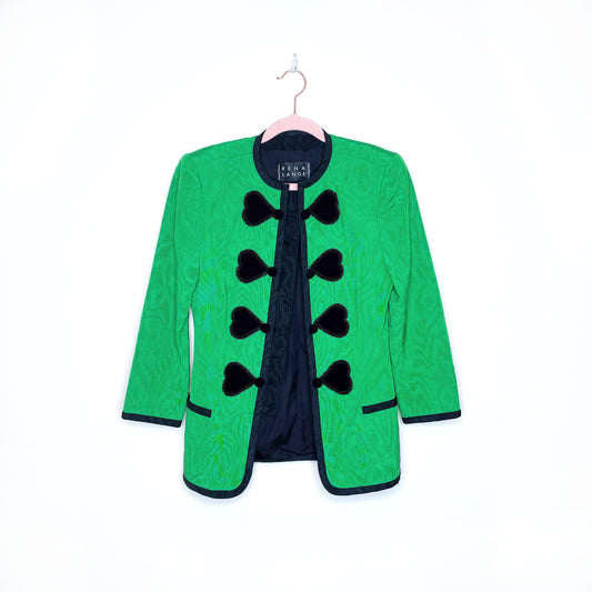 vintage rena lange green blazer with black velvet hearts - size 6