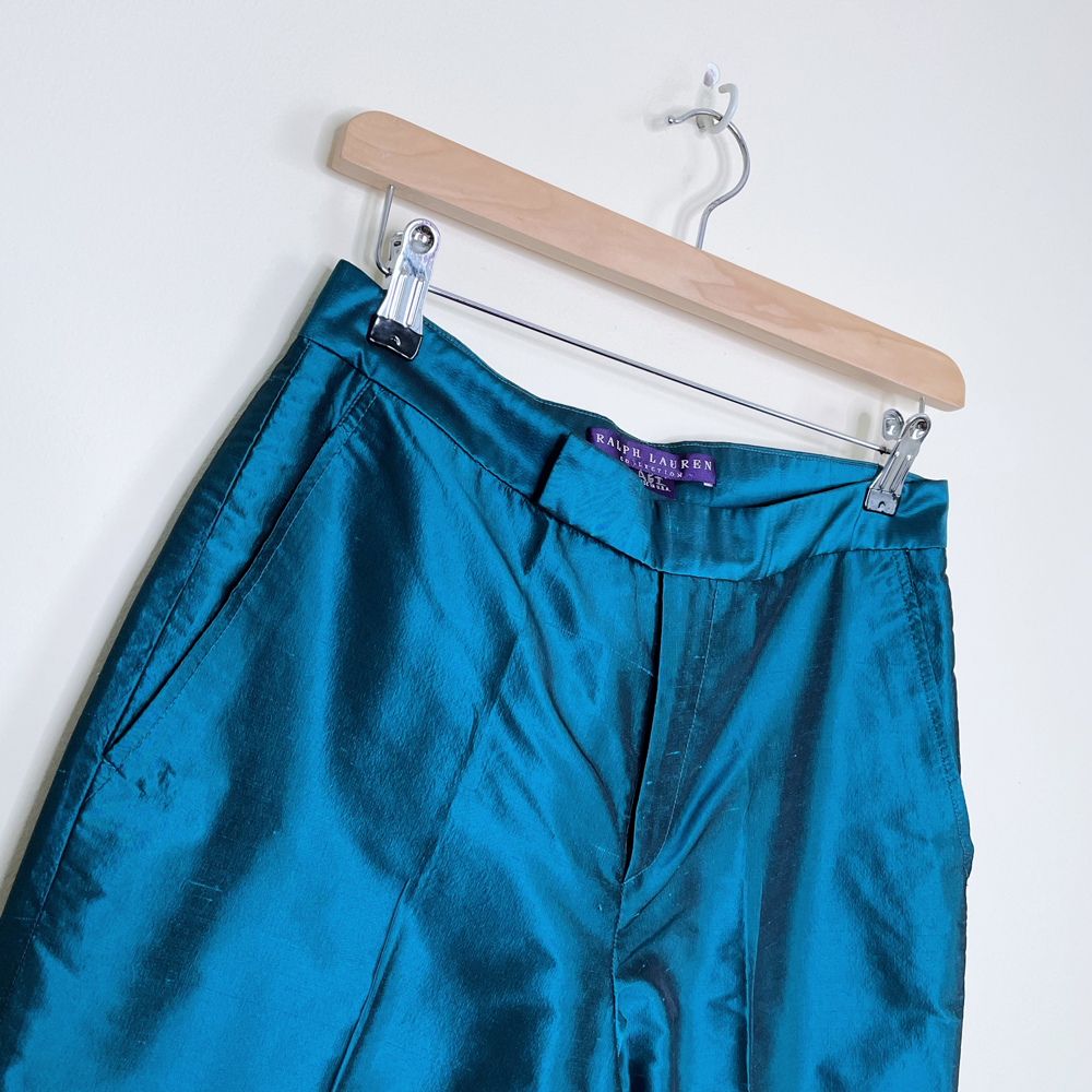 ralph lauren purple label teal shimmer silk trouser - size 6