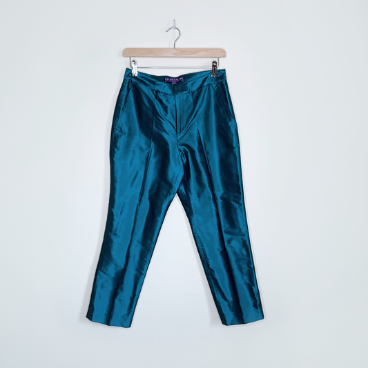 ralph lauren purple label teal shimmer silk trouser - size 6