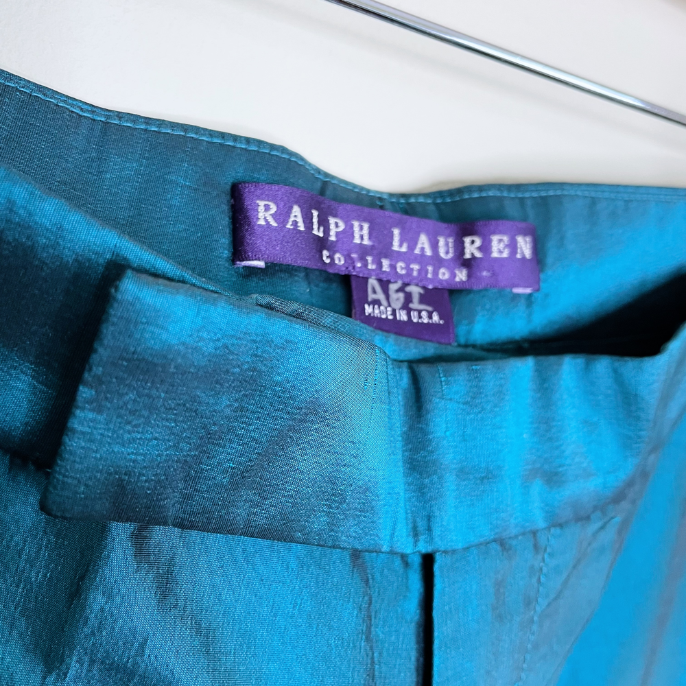 ralph lauren purple label teal shimmer silk trouser - size 6