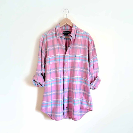 vintage ralph lauren pink madras button down shirt - size xl