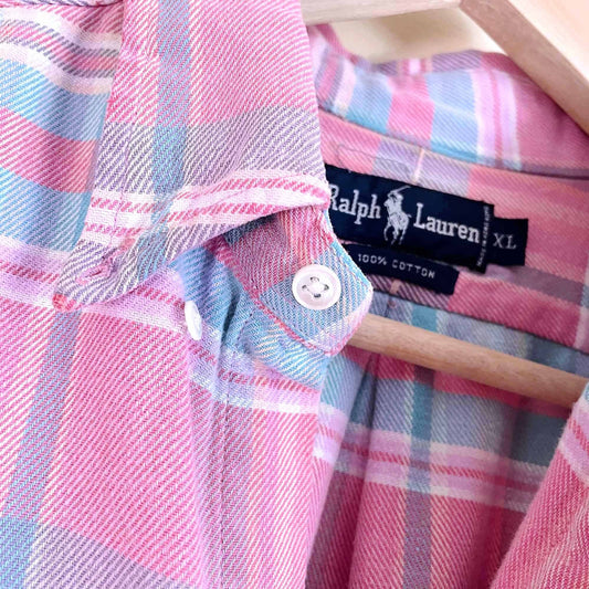 vintage ralph lauren pink madras button down shirt - size xl