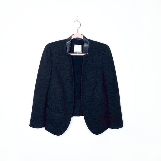 rebecca taylor black textured open blazer with leather trim - size 4