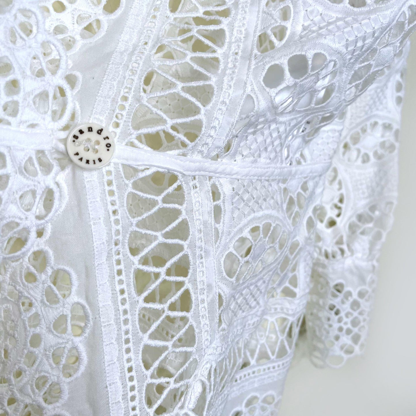 nwt sandro crochet lace single button wrap blouse - size 3 (large