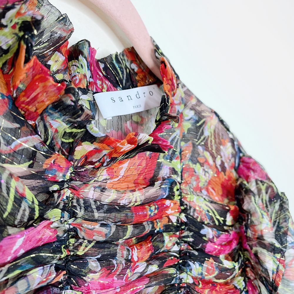 sandro silk metallic floral amina chiffon blouse - size 3