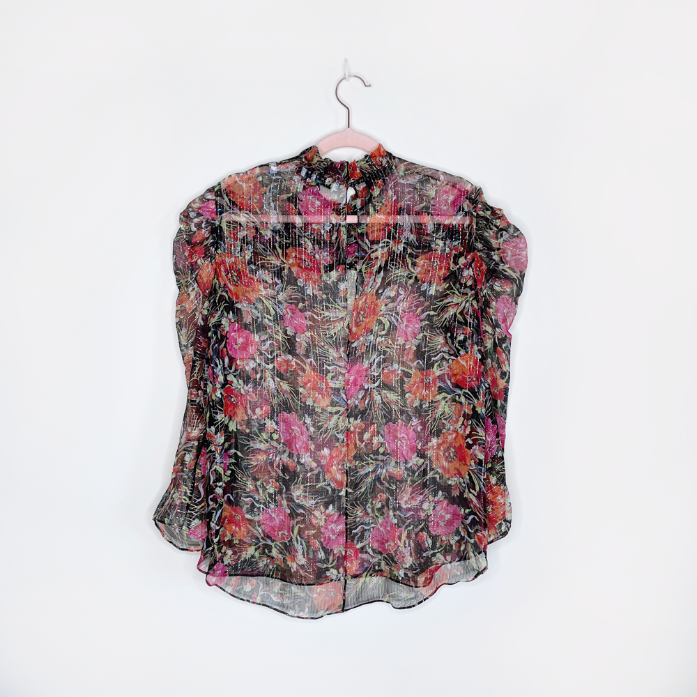 sandro silk metallic floral amina chiffon blouse - size 3