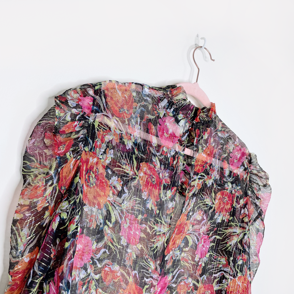 sandro silk metallic floral amina chiffon blouse - size 3