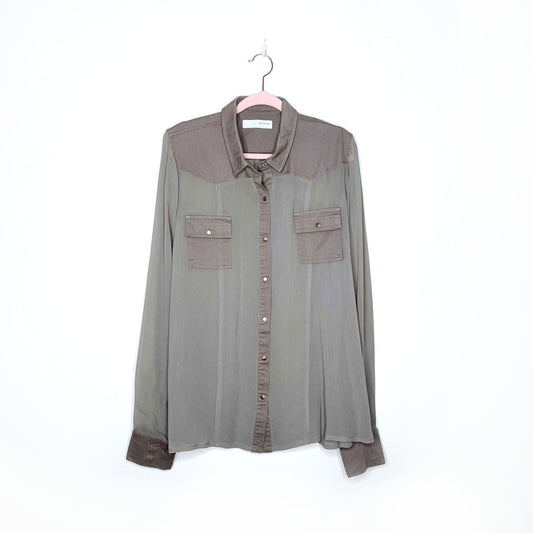 sass and bide silk chiffon twill combo utility button down shirt - size 44