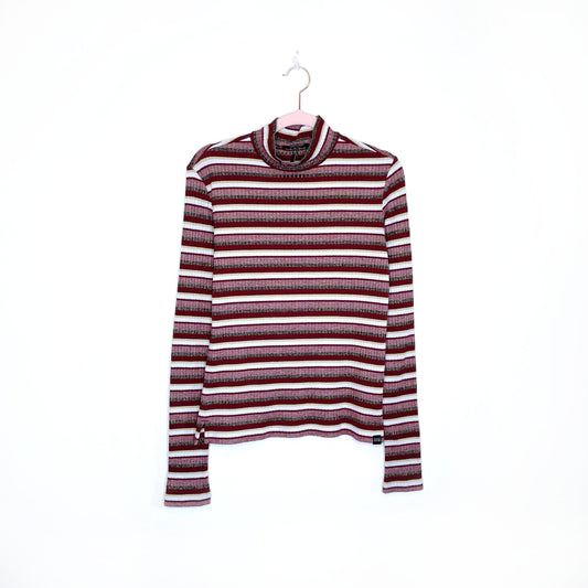 scotch & soda striped ribbed mockneck long sleeve top - size small