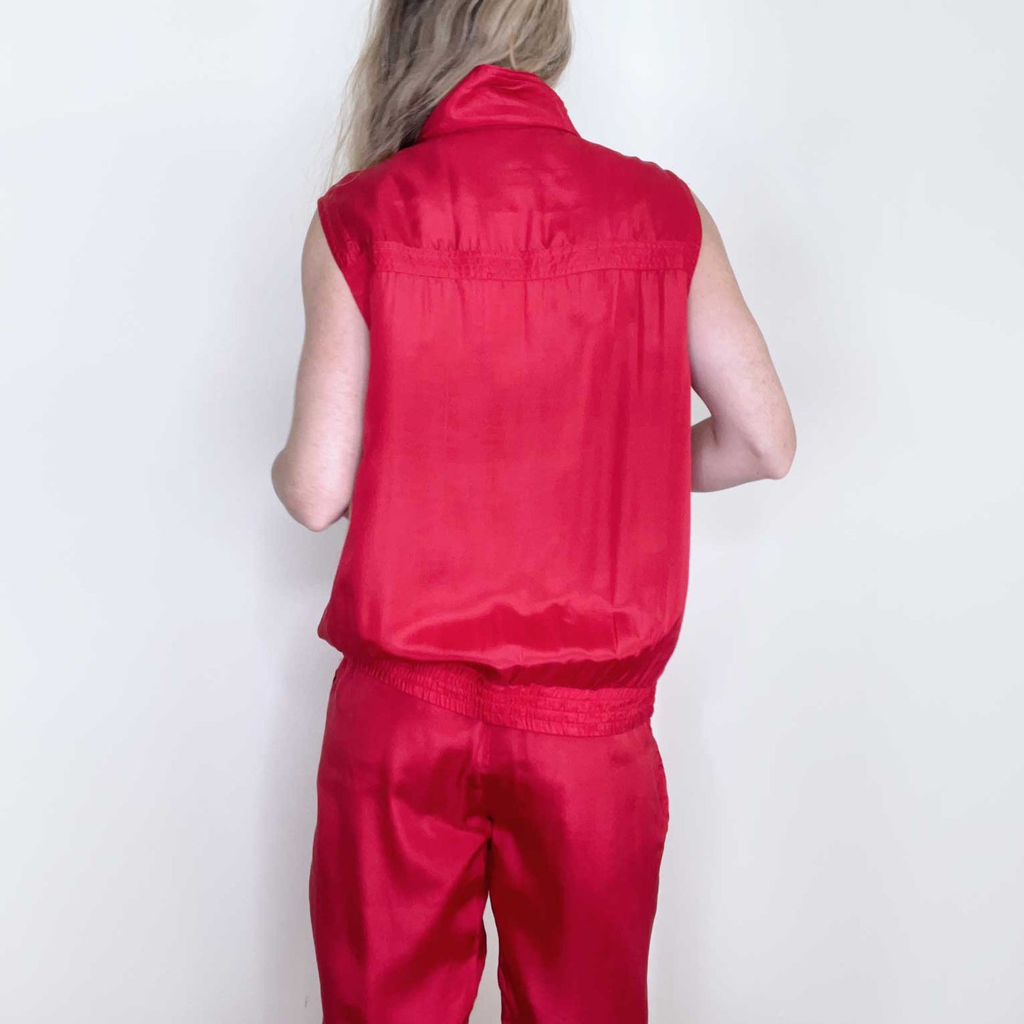 nwt vintage deadstock evr red silk top vest and track pant set - size medium