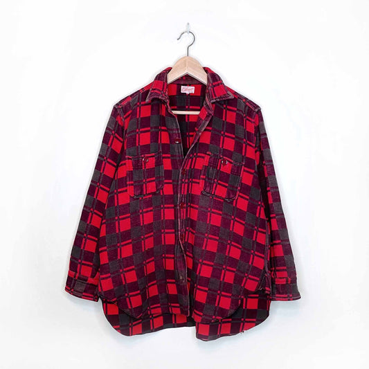 vintage 60's champion red buffalo plaid fleece shacket - size 16