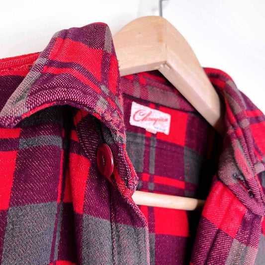 vintage 60's champion red buffalo plaid fleece shacket - size 16