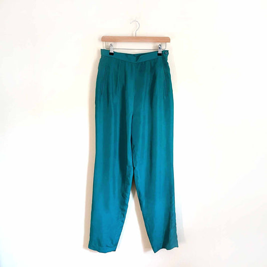 vintage patrick collection high rise teal silk trouser - size 8