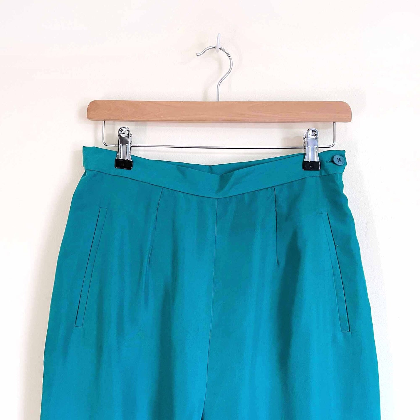 vintage patrick collection high rise teal silk trouser - size 8