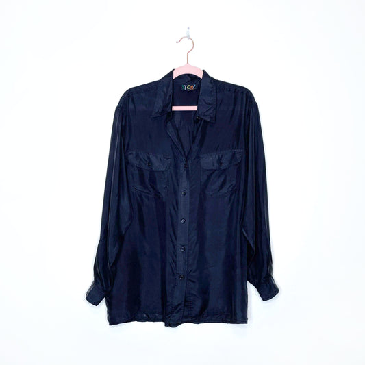 vintage 90's stone silks black button down shirt - size medium