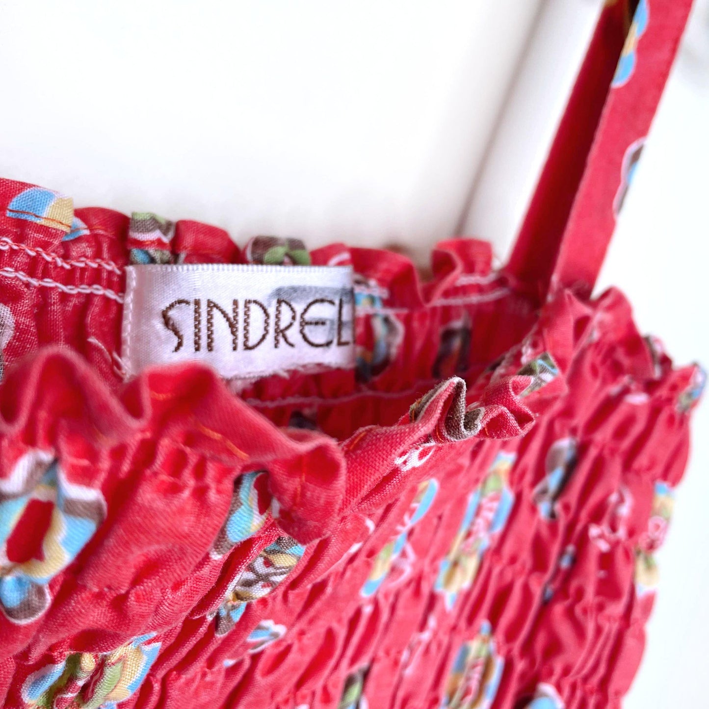 vintage sindrella ruched floral midi sundress w pockets - size sm/med