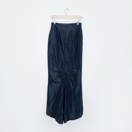 vintage wayne clarke black taffeta rosette mermaid maxi skirt - size 8