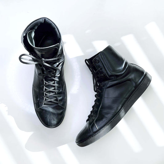 saint laurent SL01H black leather high top sneakers - size 42.5