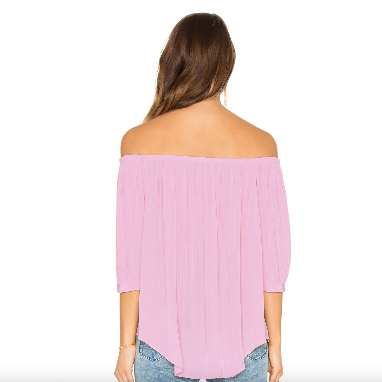 smythe gypset pink satin off shoulder blouse - size large