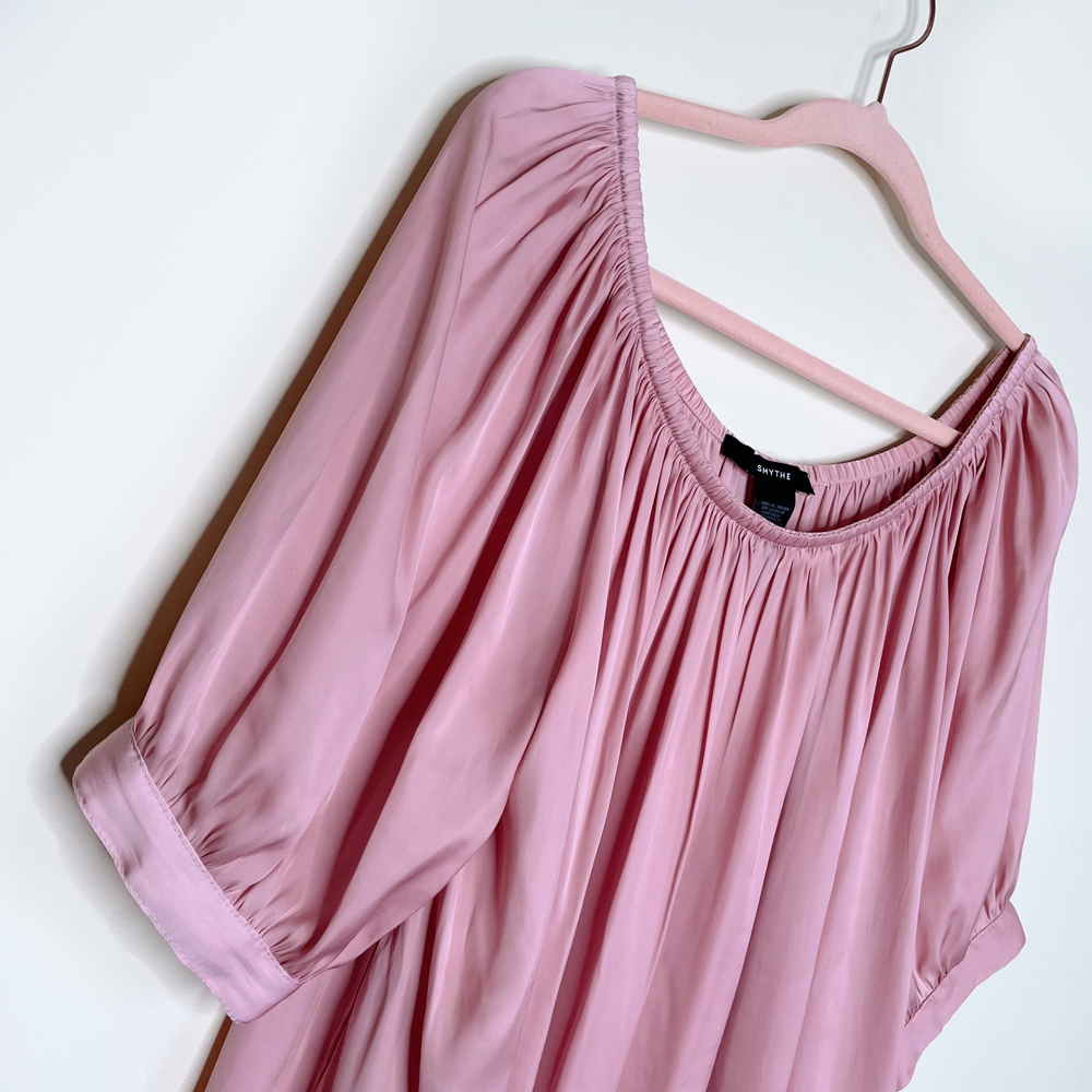 smythe gypset pink satin off shoulder blouse - size large