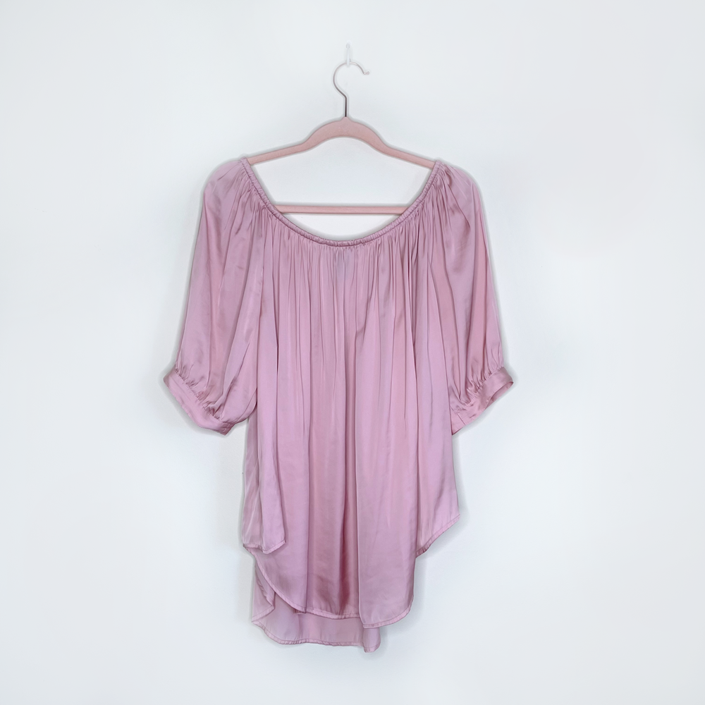 smythe gypset pink satin off shoulder blouse - size large